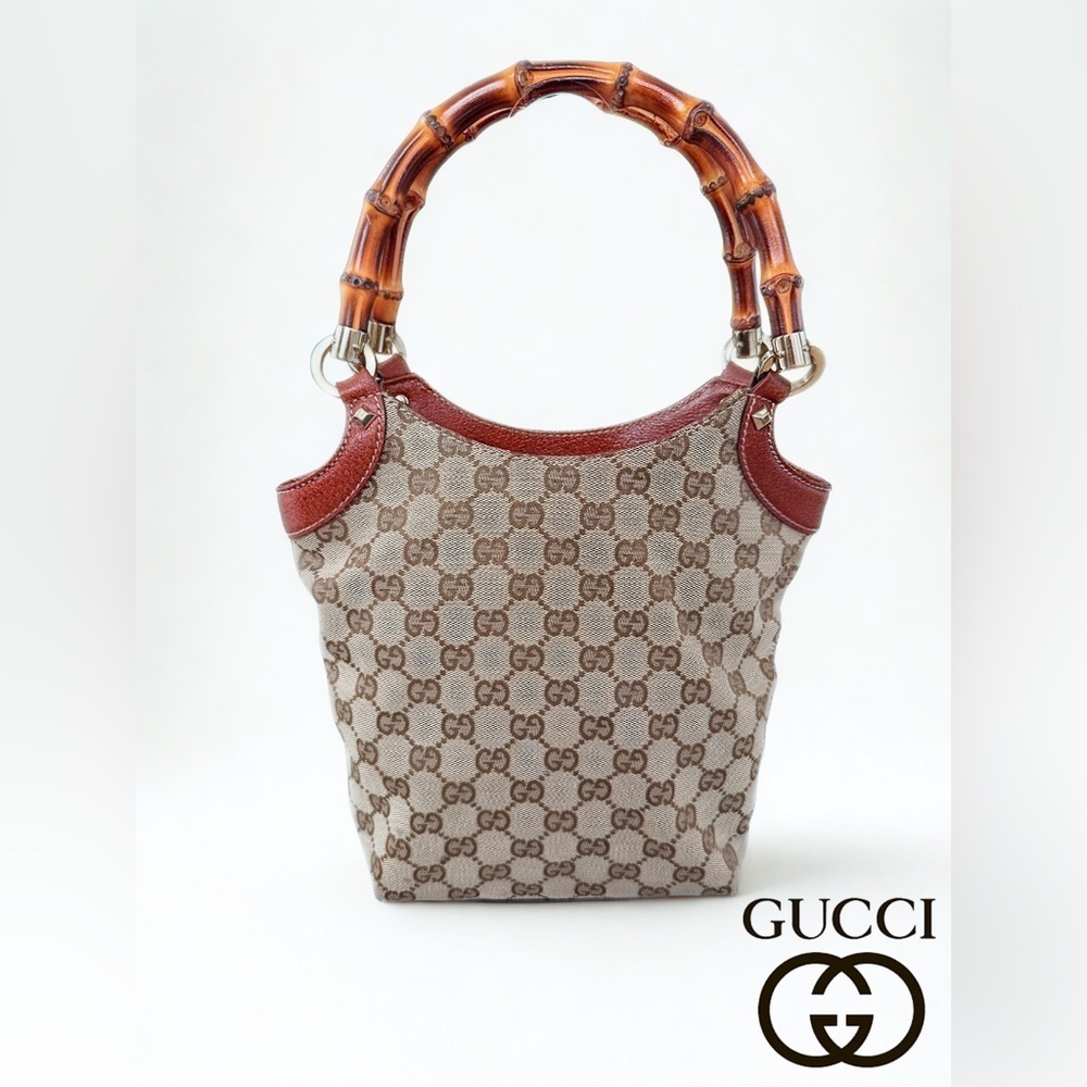 Authentic Vtg Gucci GG Canvas Bamboo Shoulder Bag 140203 - EUC + Dust Bag + COA